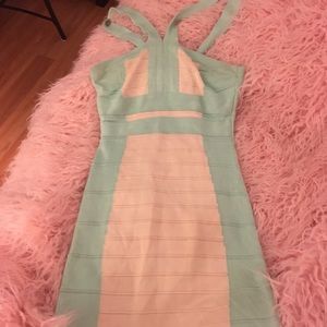 Beautiful sky blue and cream bodycon dress